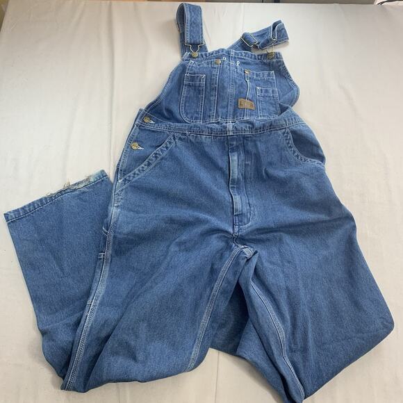 Big Smith Overalls Mens 34x32 Blue Denim Farmer Medium Wash Cotton Workwear Bib - Picture 1 of 8